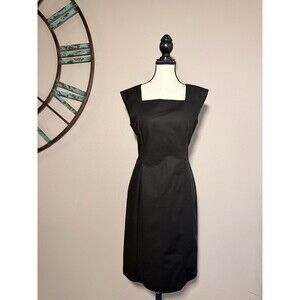 Lafayette 148 Dress Black Sleeveless Square Neck Sheath Size 6 NWT $378